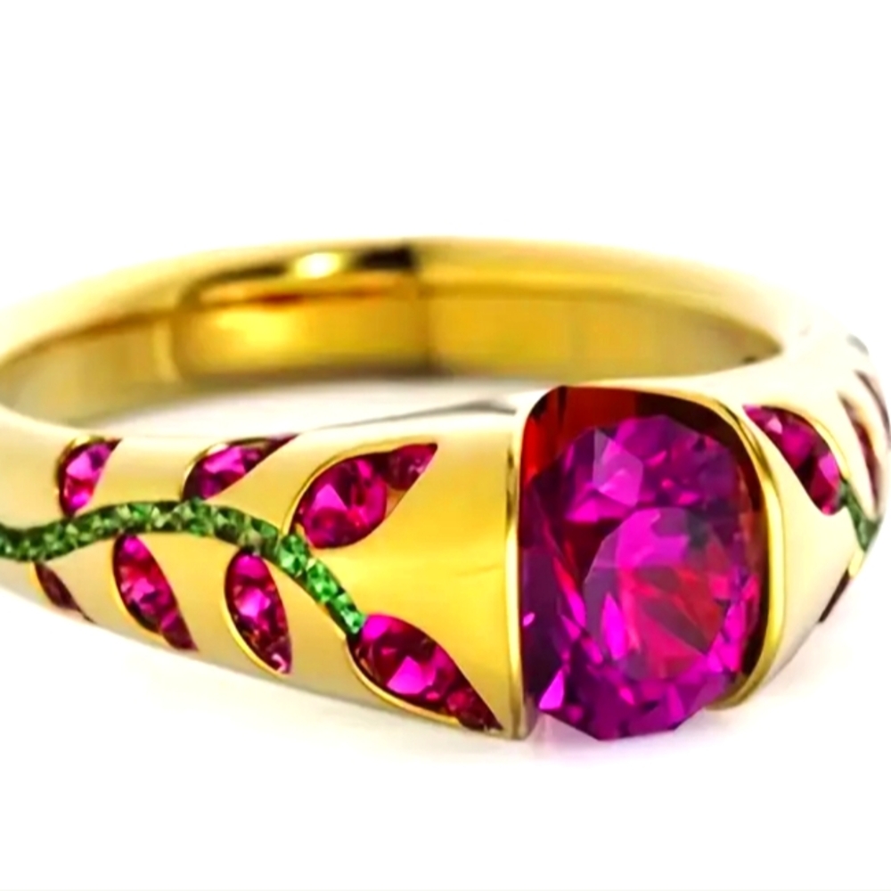 RASPBERRY GARNET GOLD RING BEZEL SET SIZE 6/7/ 8/9/10